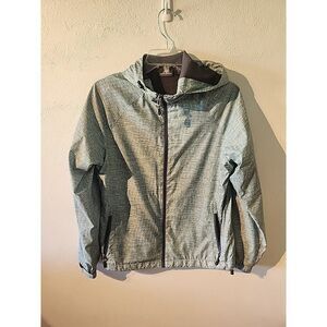 New Balance Windbreaker Jacket Women's M Hooded Gray Blue Mesh Lining Running